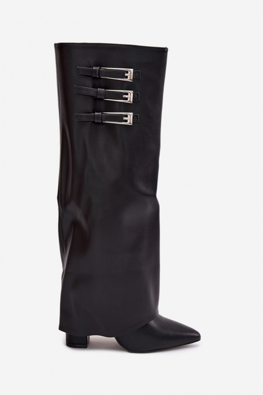 Damen Stiefel mit Absatz und Schnürschaft, Riemen mit Schnallen in schwarzer Ausführung Nirisa