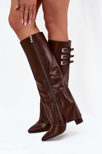 Damen Stiefel mit Absatz und Schnürschaft, Riemen mit Schnallen in schokoladenfarbener Ausführung Nirisa 2