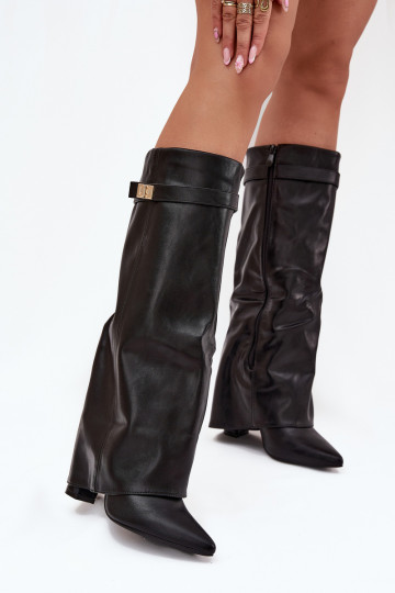Damen Stiefel mit Absatz und Schnürschaft, mit goldenen Details in schwarzer Ausführung Diorna 2