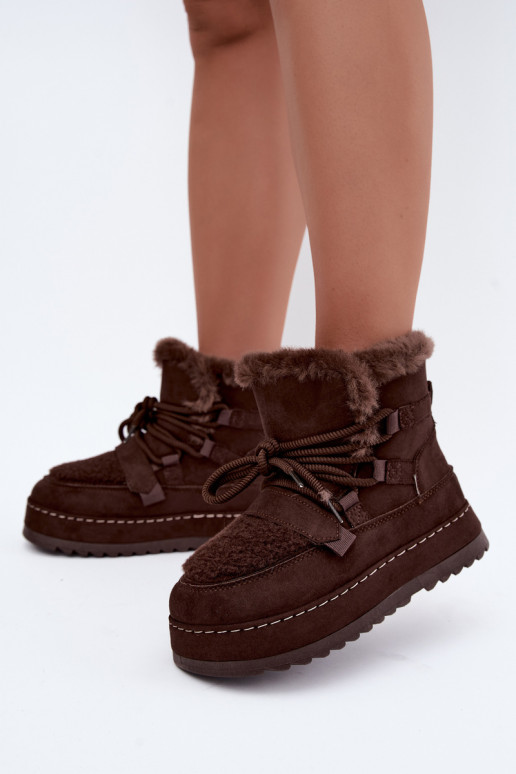 Schnürstiefel für den Winter mit Plattform in Schokolade Coraliah