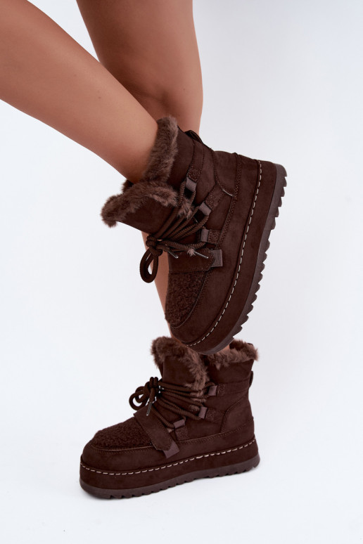 Schnürstiefel für den Winter mit Plattform in Schokolade Coraliah