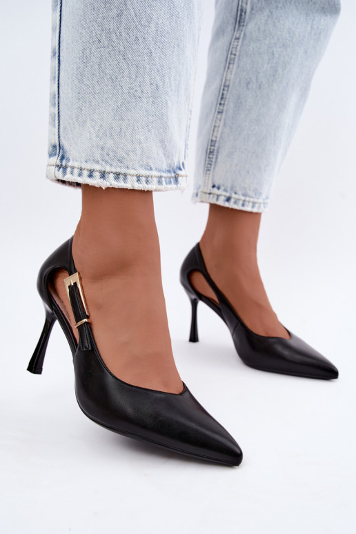 High Heels mit Ausschnitten und goldenen Schnallen Vinceza 62288 schwarz