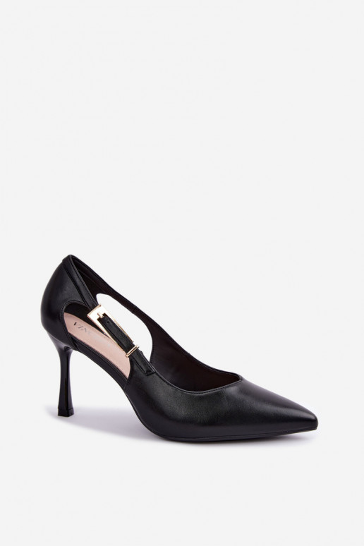 High Heels mit Ausschnitten und goldenen Schnallen Vinceza 62288 schwarz