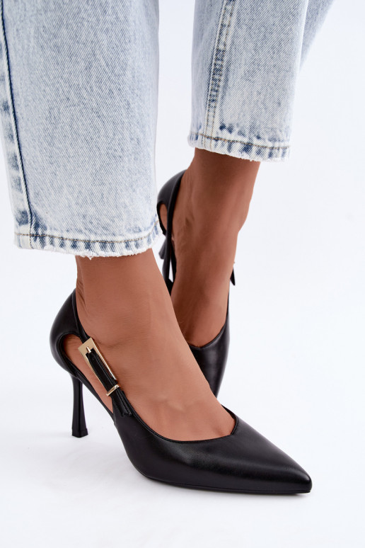 High Heels mit Ausschnitten und goldenen Schnallen Vinceza 62288 schwarz
