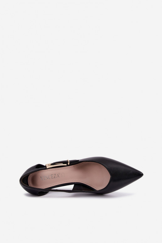 High Heels mit Ausschnitten und goldenen Schnallen Vinceza 62288 schwarz