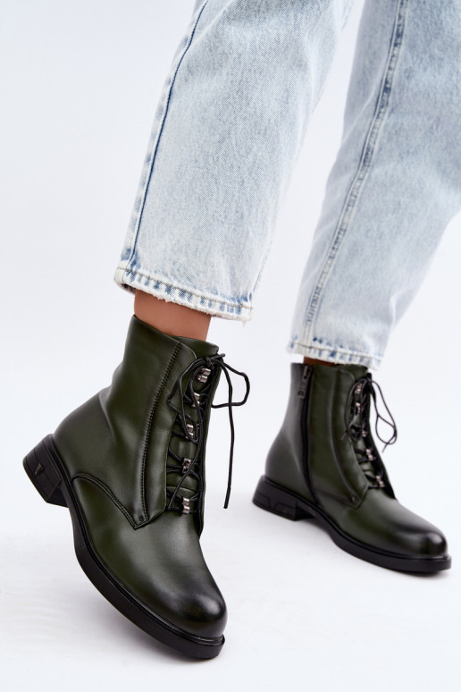 Wärmende Stiefeletten aus Leder Vinceza 133113 khaki