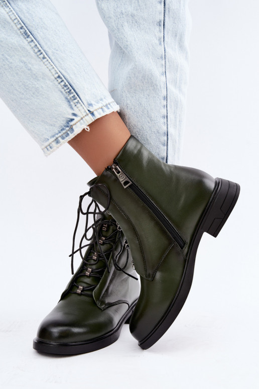Wärmende Stiefeletten aus Leder Vinceza 133113 khaki