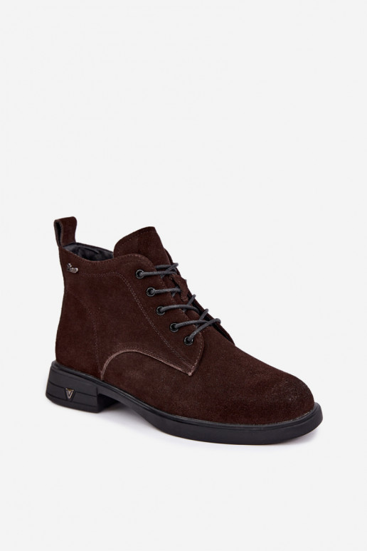 Wärmende Veloursleder Schuhe mit niedrigem Absatz Vinceza 39953 schokoladenfarben