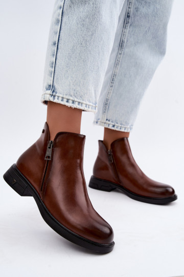 Wärmende Damenstiefeletten aus Leder Vinceza 133112 braun 2