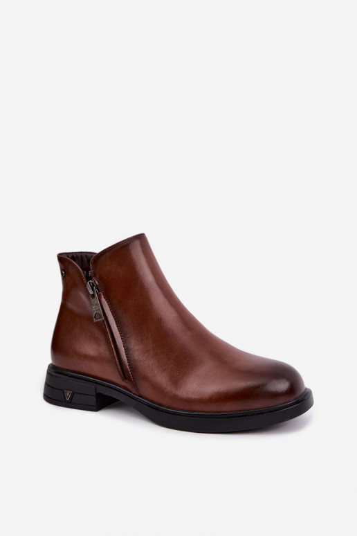 Wärmende Damenstiefeletten aus Leder Vinceza 133112 braun