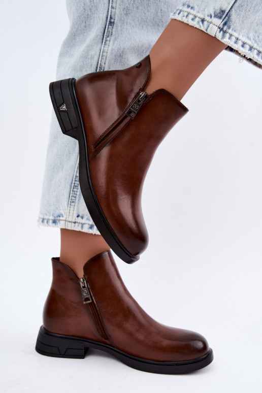 Wärmende Damenstiefeletten aus Leder Vinceza 133112 braun