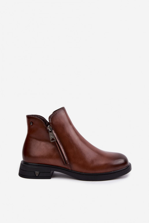 Wärmende Damenstiefeletten aus Leder Vinceza 133112 braun