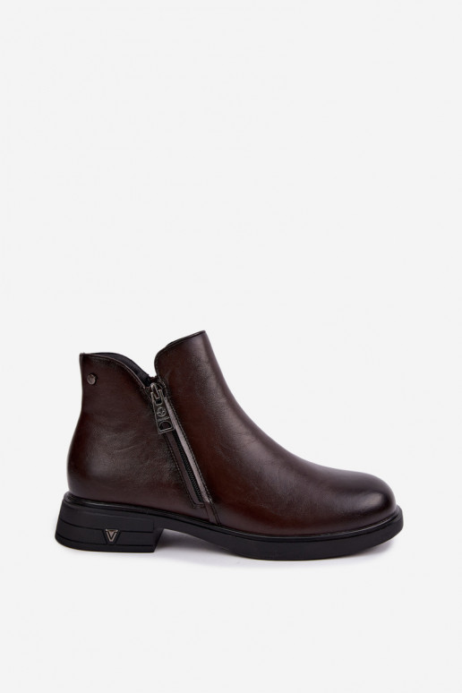 Wärmende Damenstiefeletten aus Leder Vinceza 133112 schokoladenfarben