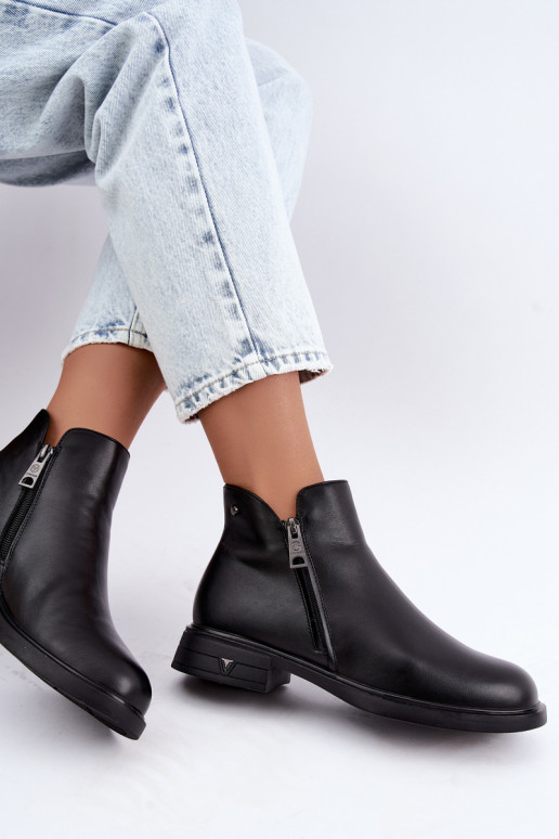 Wärmende Damenstiefeletten aus Leder Vinceza 133112 schwarz