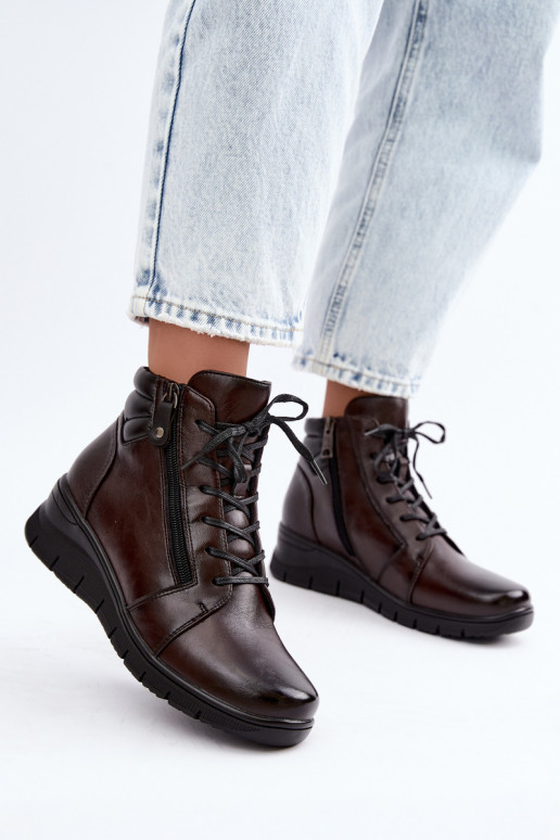 Leder Damen Stiefeletten mit Plateau, isoliert Vinceza 39963 in Schokoladenfarbe