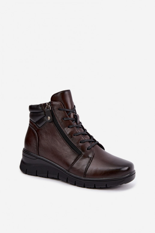 Leder Damen Stiefeletten mit Plateau, isoliert Vinceza 39963 in Schokoladenfarbe