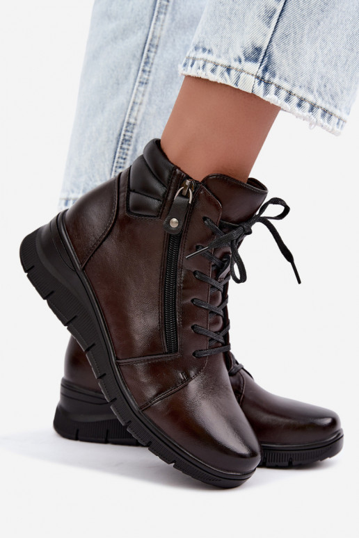 Leder Damen Stiefeletten mit Plateau, isoliert Vinceza 39963 in Schokoladenfarbe
