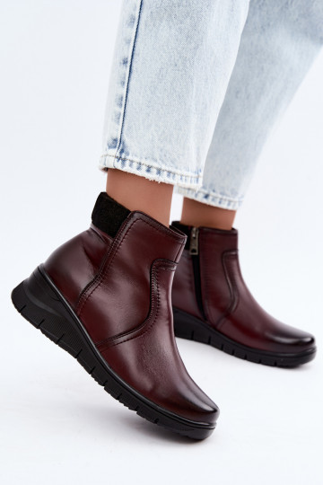 Leder isolierte Stiefeletten mit Plateau Vinceza 133116 in burgunderrot 2