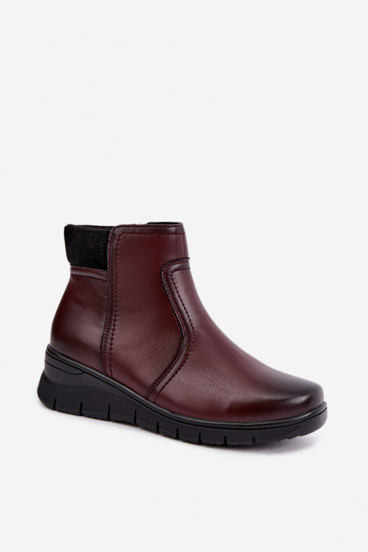 Leder isolierte Stiefeletten mit Plateau Vinceza 133116 in burgunderrot