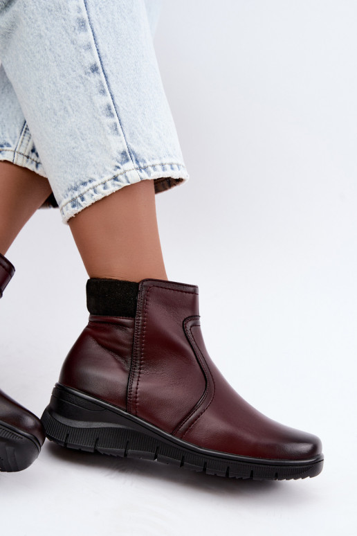 Leder isolierte Stiefeletten mit Plateau Vinceza 133116 in burgunderrot