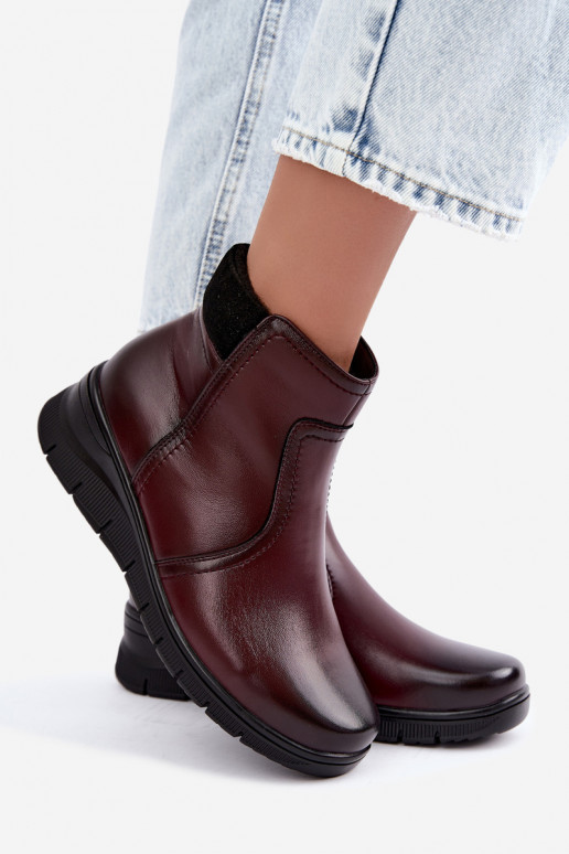 Leder isolierte Stiefeletten mit Plateau Vinceza 133116 in burgunderrot