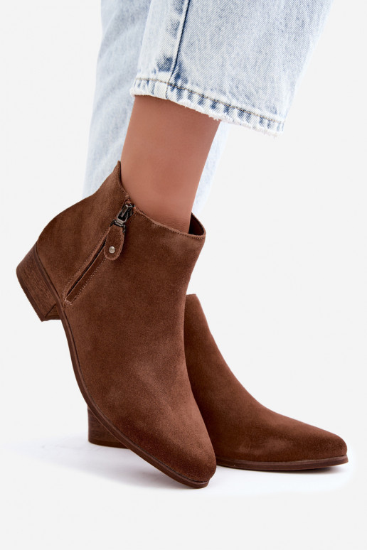 Leder Wildleder Schuhe mit niedrigem Absatz Vinceza 133136 in brauner Farbe