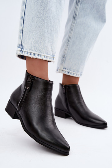 Leder Stiefeletten mit niedrigem Absatz Vinceza 133136 in schwarzer Farbe 2