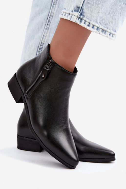 Leder Stiefeletten mit niedrigem Absatz Vinceza 133136 in schwarzer Farbe