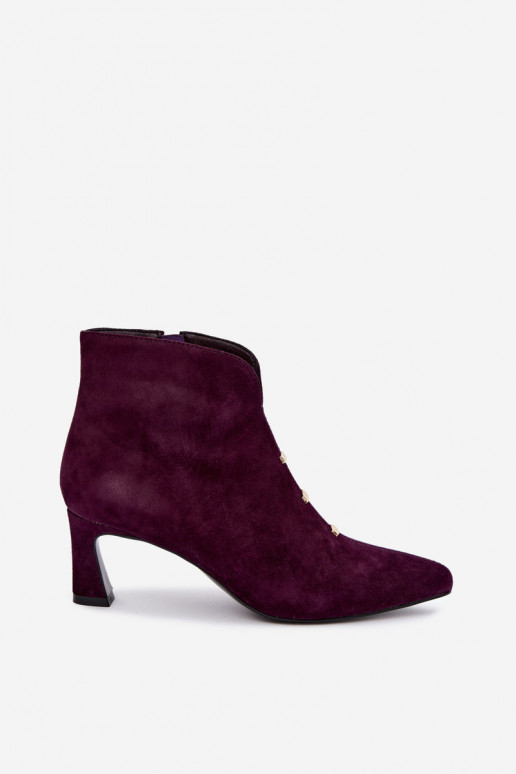 Leder Wildleder Damen isolierte Schuhe mit Absätzen D&A CR62-3496 in Pflaumenfarbe