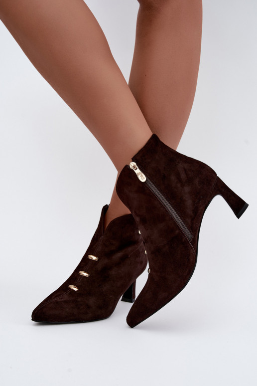 Leder Wildleder Damen isolierte Schuhe mit Absätzen D&A CR62-3496 in Schokoladenfarbe