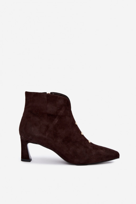 Leder Wildleder Damen isolierte Schuhe mit Absätzen D&A CR62-3496 in Schokoladenfarbe