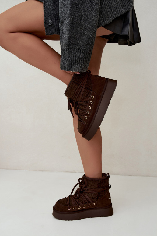Leder Wildleder Schneestiefel mit Fell D&A GR62-6021 in Schokoladenfarbe