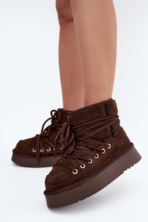 Leder Wildleder Schneestiefel mit Fell D&A GR62-6021 in Schokoladenfarbe