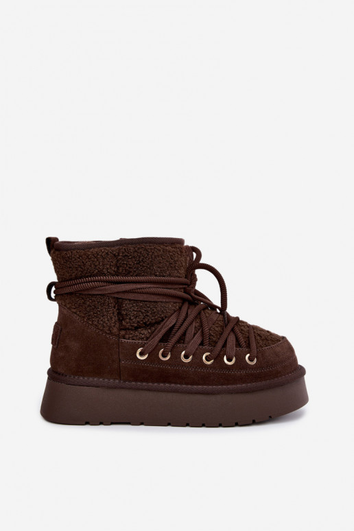 Leder Wildleder Schneestiefel mit Fell D&A GR62-6021 in Schokoladenfarbe