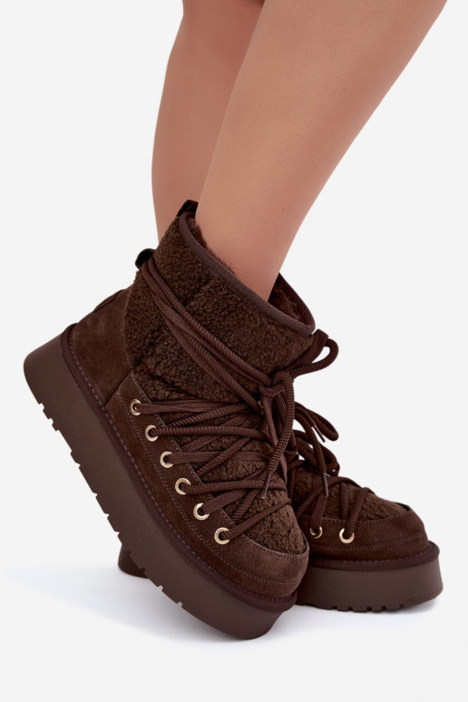 Leder Wildleder Schneestiefel mit Fell D&A GR62-6021 in Schokoladenfarbe