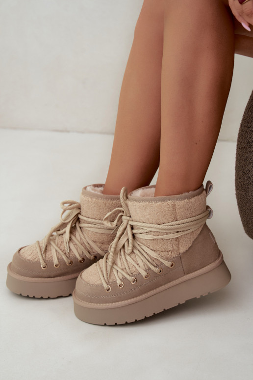 Leder Wildleder Schneestiefel mit Fell D&A GR62-6021 in Sandfarbe