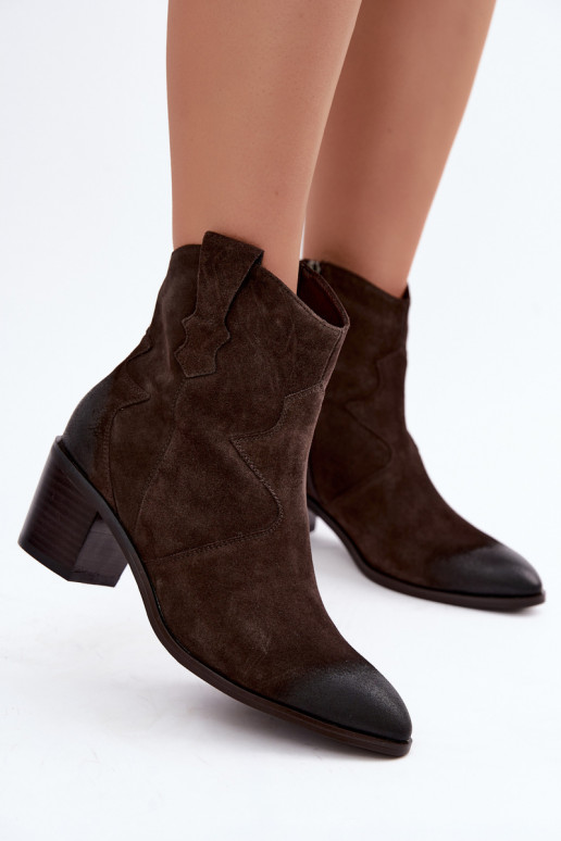 Leder Wildleder Cowboy-Stil isolierte Stiefel D&A CR62-3395 in Dunkelbraun