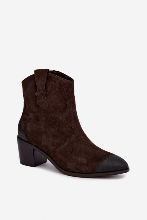 Leder Wildleder Cowboy-Stil isolierte Stiefel D&A CR62-3395 in Dunkelbraun