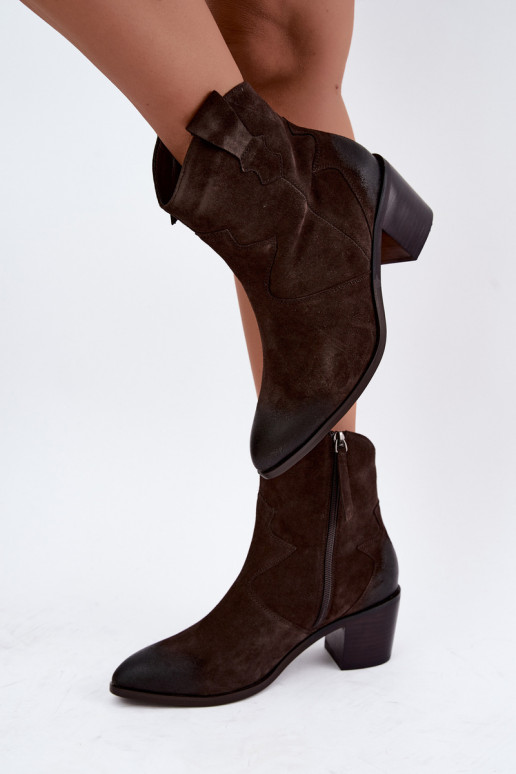 Leder Wildleder Cowboy-Stil isolierte Stiefel D&A CR62-3395 in Dunkelbraun