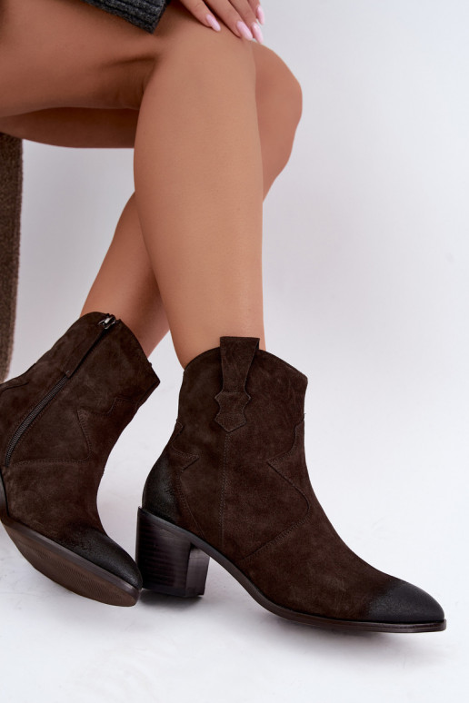 Leder Wildleder Cowboy-Stil isolierte Stiefel D&A CR62-3395 in Dunkelbraun