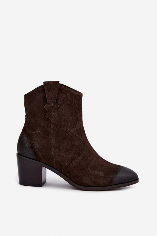 Leder Wildleder Cowboy-Stil isolierte Stiefel D&A CR62-3395 in Dunkelbraun
