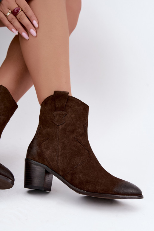 Leder Wildleder Cowboy-Stil isolierte Stiefel D&A CR62-3395 in Schokoladenfarbe
