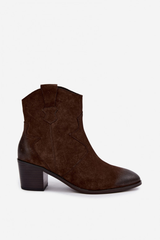 Leder Wildleder Cowboy-Stil isolierte Stiefel D&A CR62-3395 in Schokoladenfarbe