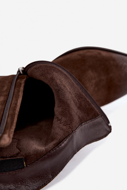 Leder Wildleder Cowboy-Stil isolierte Stiefel D&A CR62-3395 in Schokoladenfarbe