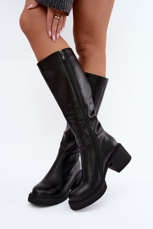 Wärmende Damen-Kniehohe Stiefel aus Kunstleder Klocke D&A MR62-9051 schwarz