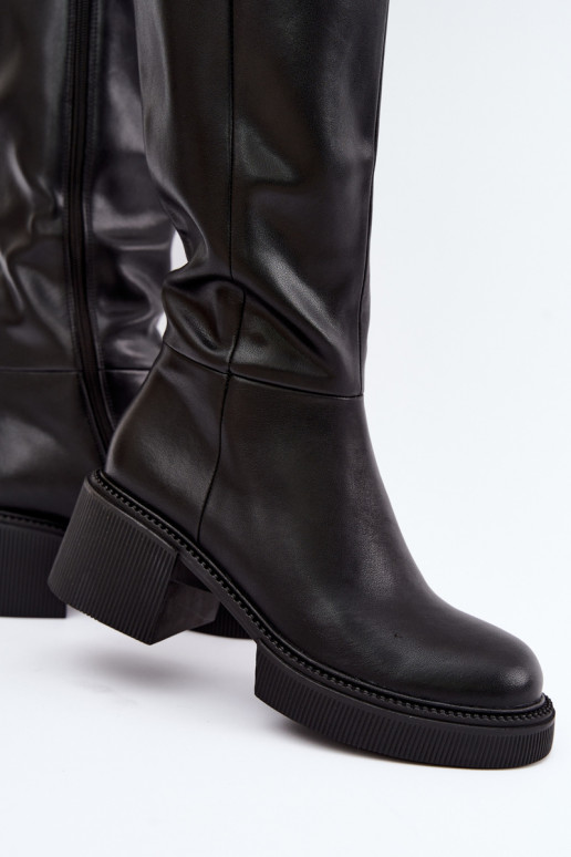 Wärmende Damen-Kniehohe Stiefel aus Kunstleder Klocke D&A MR62-9051 schwarz