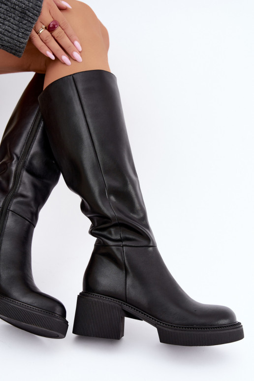 Wärmende Damen-Kniehohe Stiefel aus Kunstleder Klocke D&A MR62-9051 schwarz