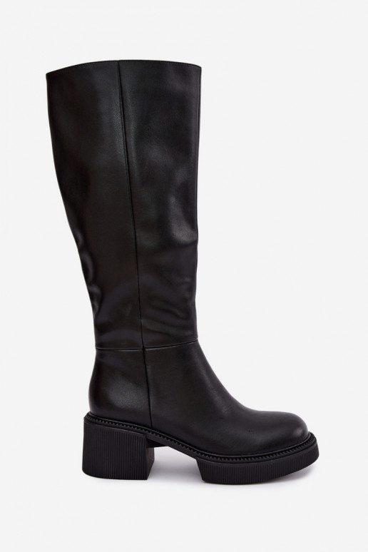 Wärmende Damen-Kniehohe Stiefel aus Kunstleder Klocke D&A MR62-9051 schwarz
