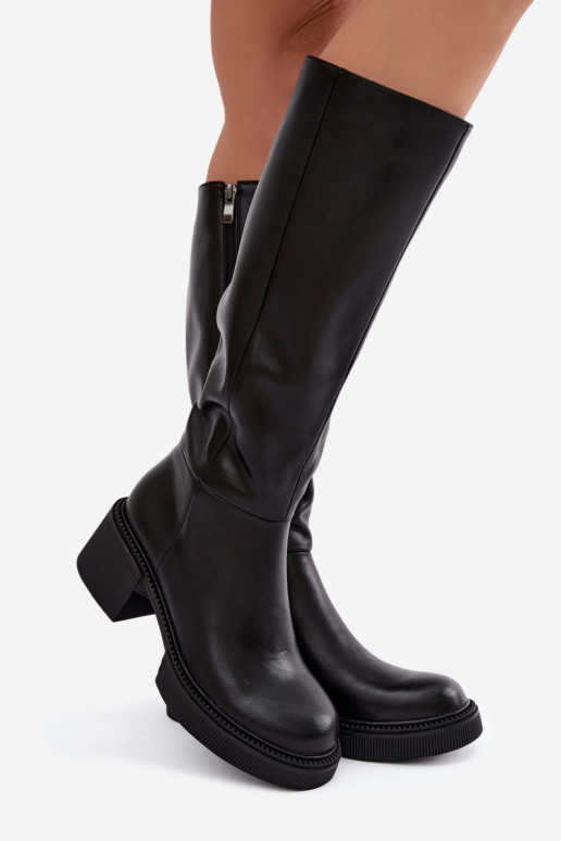 Wärmende Damen-Kniehohe Stiefel aus Kunstleder Klocke D&A MR62-9051 schwarz