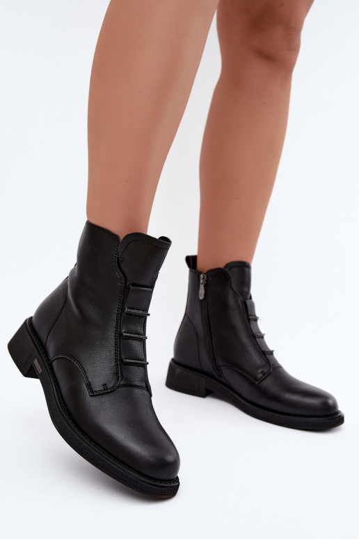 Wärmende Damen-Stiefeletten aus Kunstleder mit breiten Absätzen D&A CR62-3429 schwarz